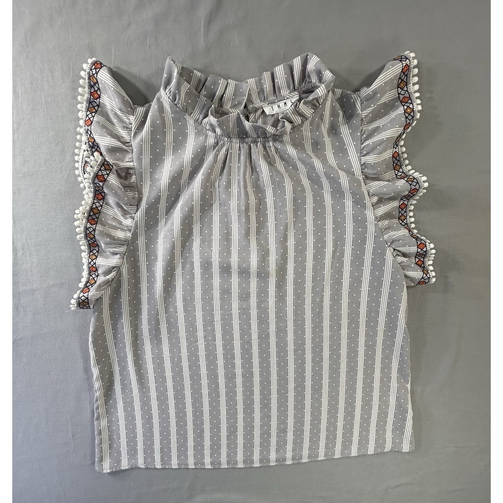THML‎ sleeveless gray and white striped blouse Women's Medium Boho Chic